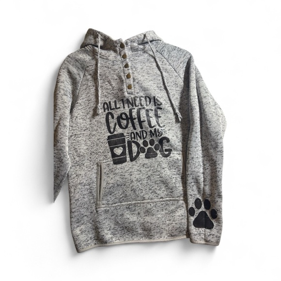 Gray Women's Coffee and Dog Graphic Hoodie Size Large - Picture 3 of 12